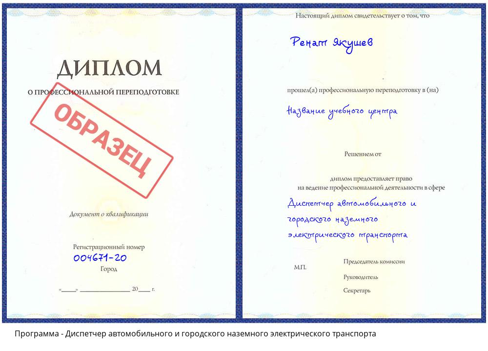 Диспетчер автомобильного и городского наземного электрического транспорта Партизанск