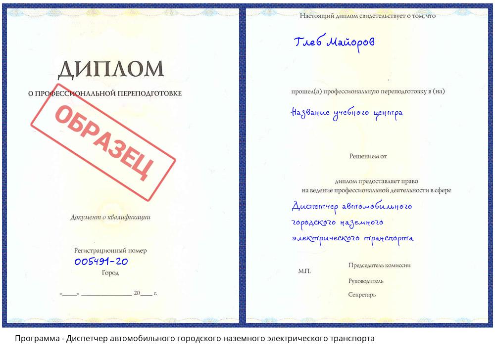 Диспетчер автомобильного городского наземного электрического транспорта Партизанск