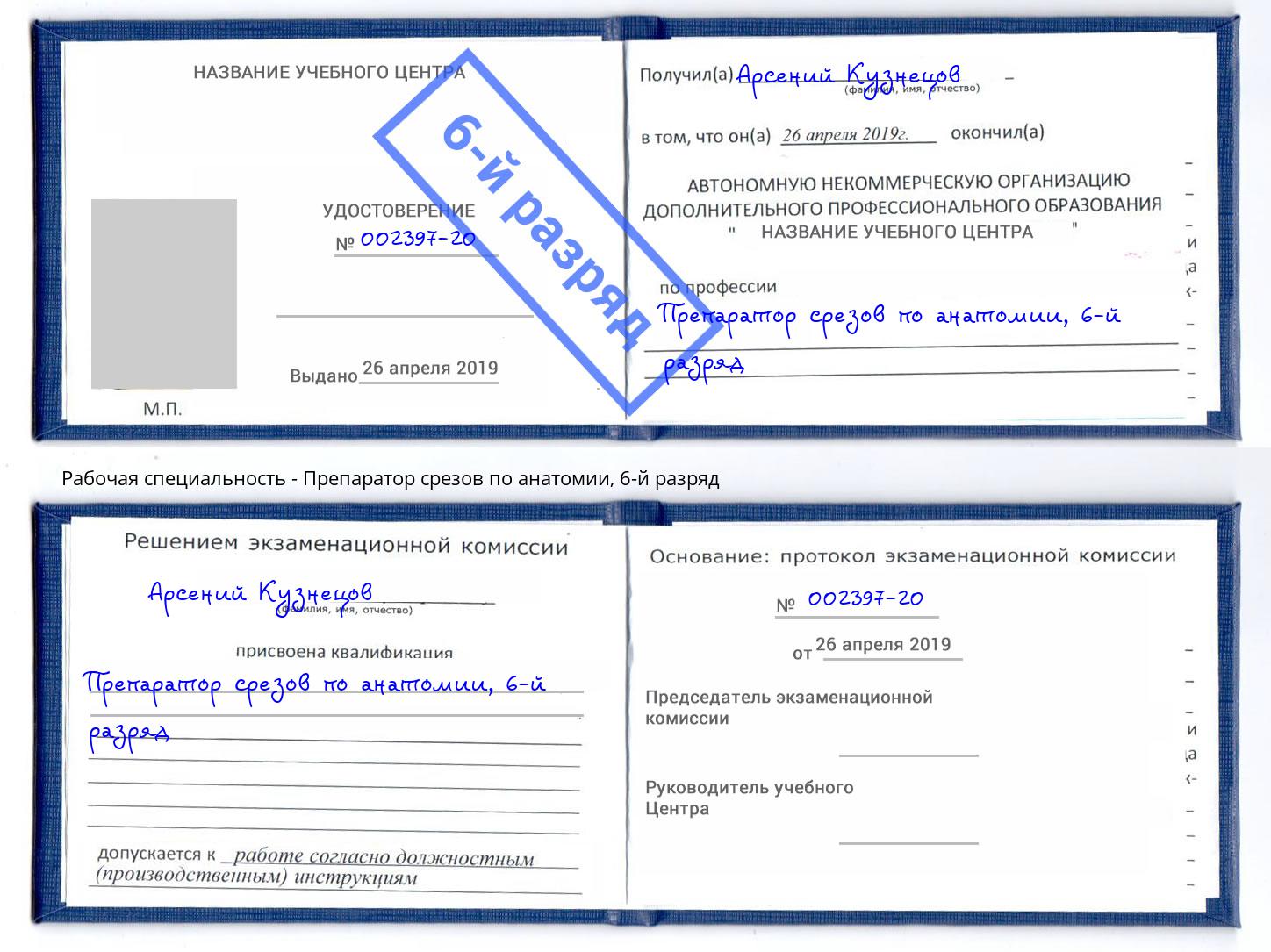 корочка 6-й разряд Препаратор срезов по анатомии Партизанск