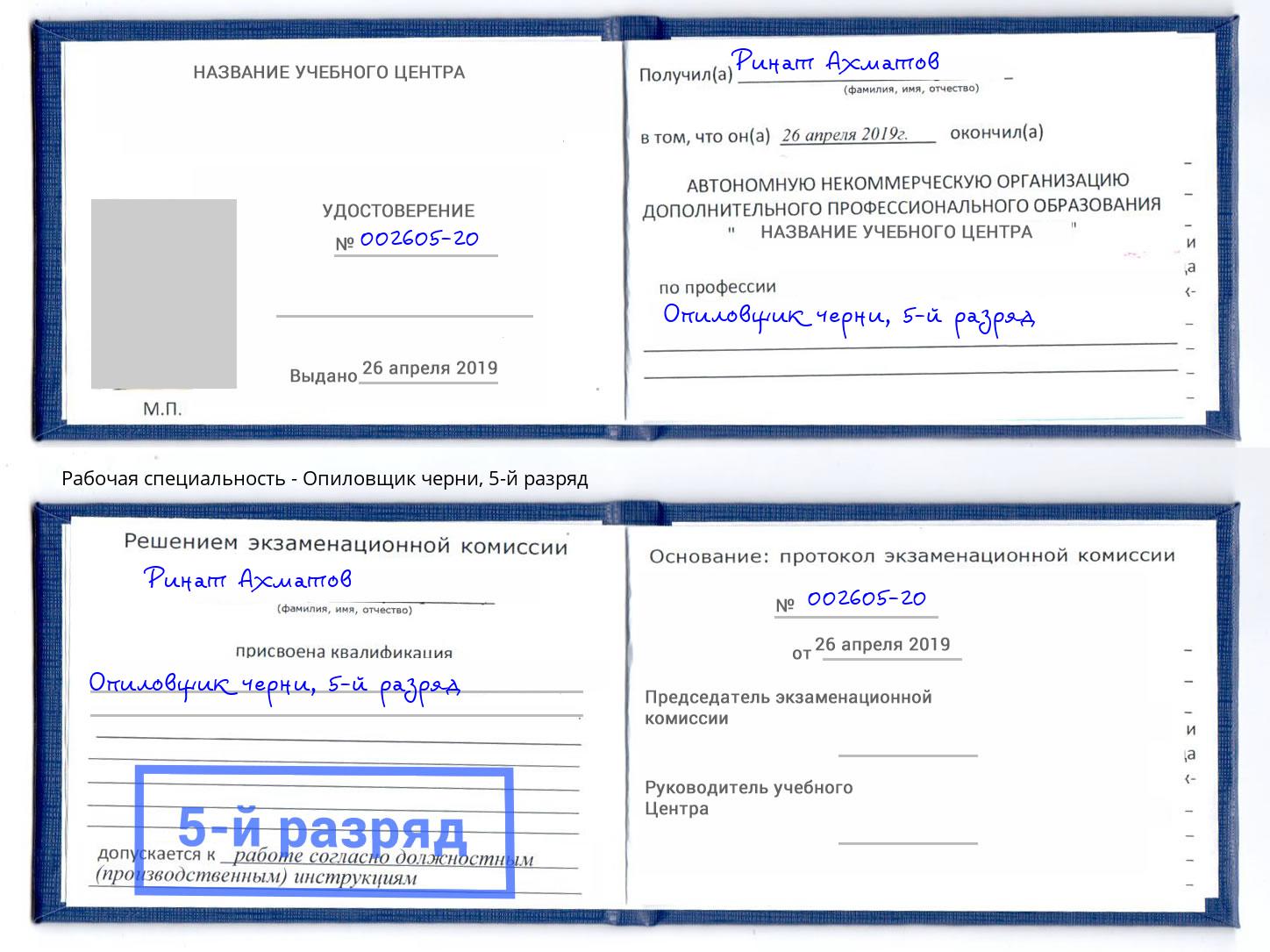 корочка 5-й разряд Опиловщик черни Партизанск