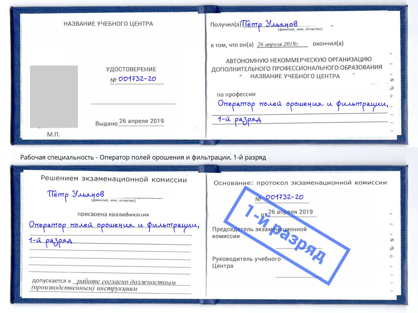 корочка 1-й разряд Оператор полей орошения и фильтрации Партизанск