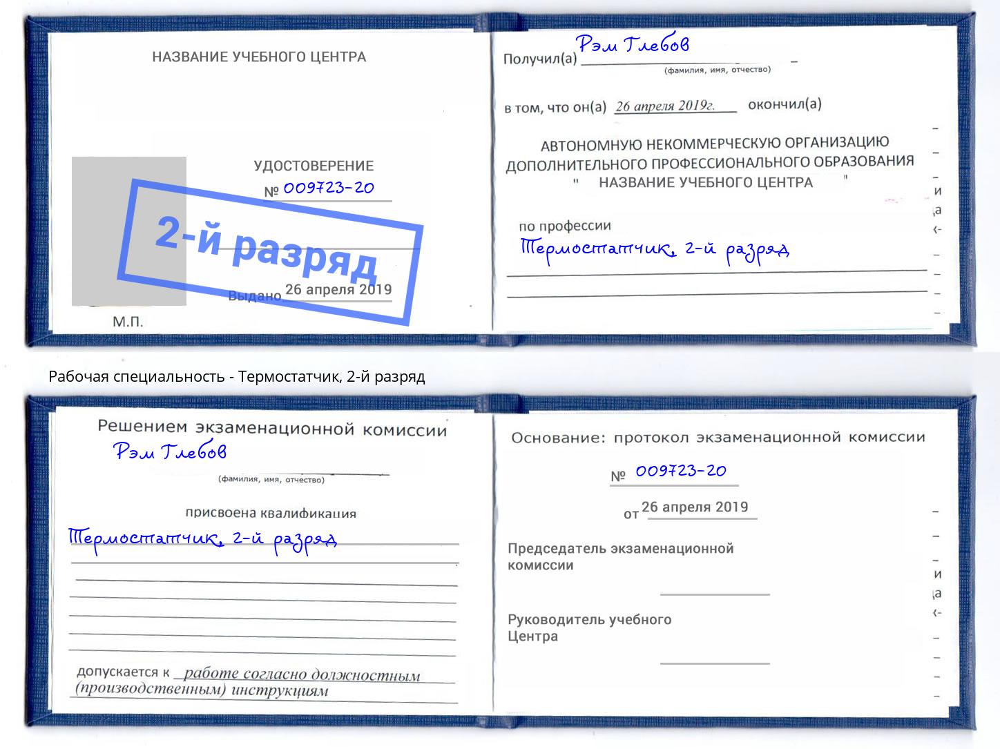 корочка 2-й разряд Термостатчик Партизанск
