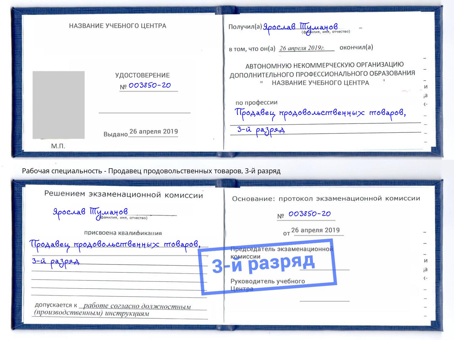 корочка 3-й разряд Продавец продовольственных товаров Партизанск