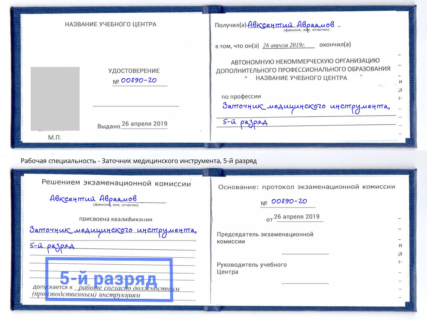 корочка 5-й разряд Заточник медицинского инструмента Партизанск