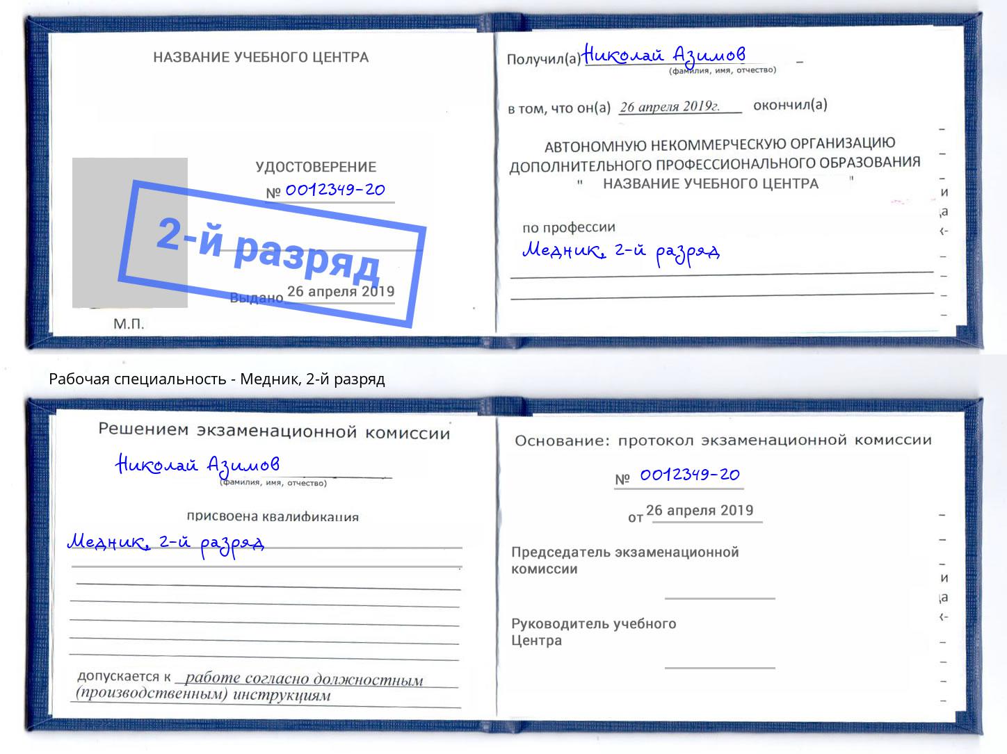 корочка 2-й разряд Медник Партизанск