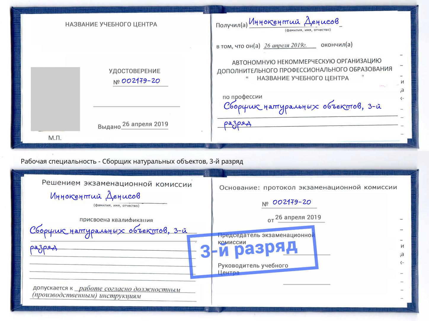 корочка 3-й разряд Сборщик натуральных объектов Партизанск